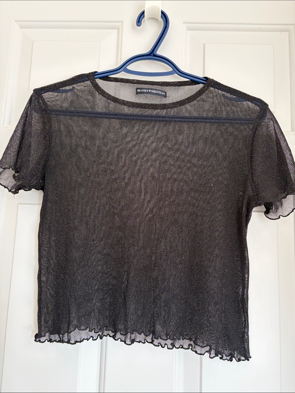 Brandy Melville Black Metallic Sheer Short Sleeve Tee